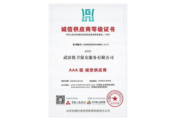 誠信供應商AAA等級證書